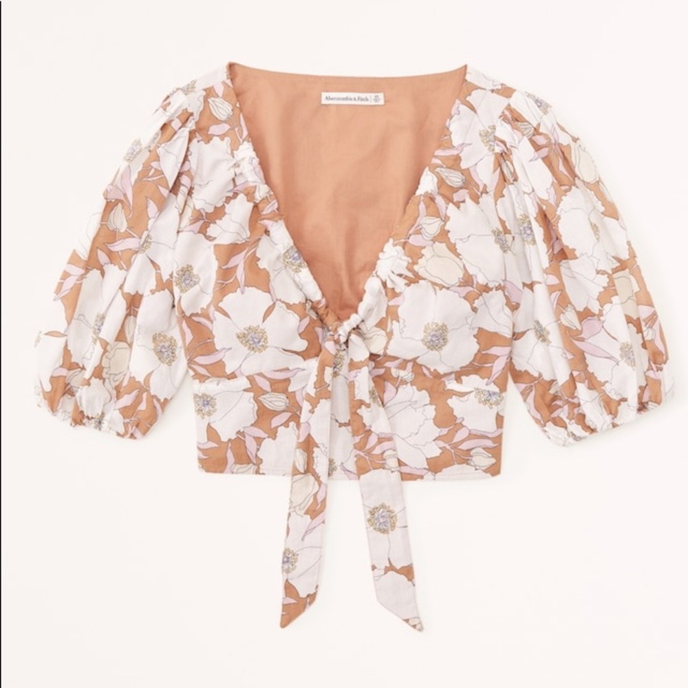 EUC Abercrombie Tie Front Puff Sleeve Top